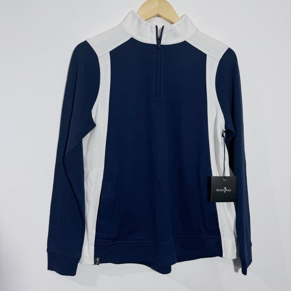 NWT Belyn Key Fairway Pullover Golf Top Navy/White w/ Pockets Small‎ Tennis